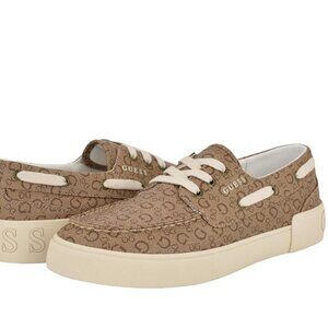 GUESS Mens Silzon Tan w/Brown Monogram Logo Classic Boat Shoes Size 9.5 NWOB